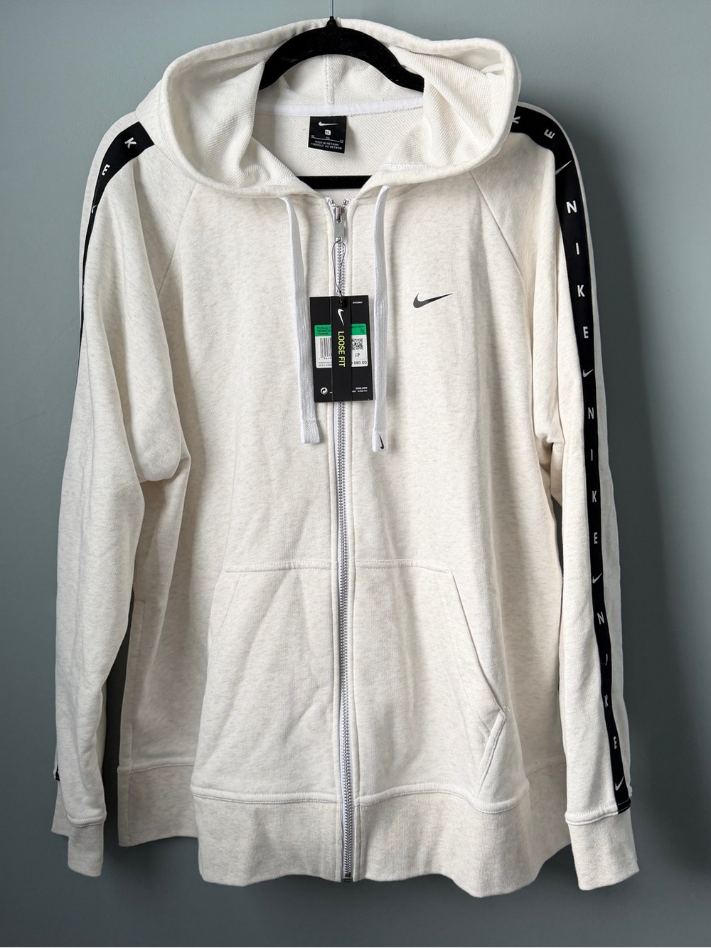 Nike Women’s Cream Full-Zip Hoodie with Black Logo Tape